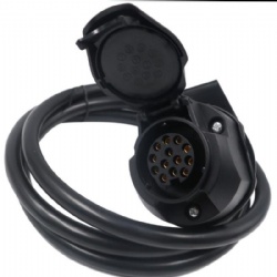 Pre-Wired 13 Pin Socket with 2m of 12 core sheathed Cable and Flexible Gasket Plus Three Fixing Bolts, Black, medium