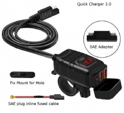 Motorcycle USB Charger, QC3.0 Quick Charge 12v USB socket, and 6-30V LED Voltmeter, Waterproof Motorbike Phone Charger for Motorbike/Car/Boat/Campervan/Caravan